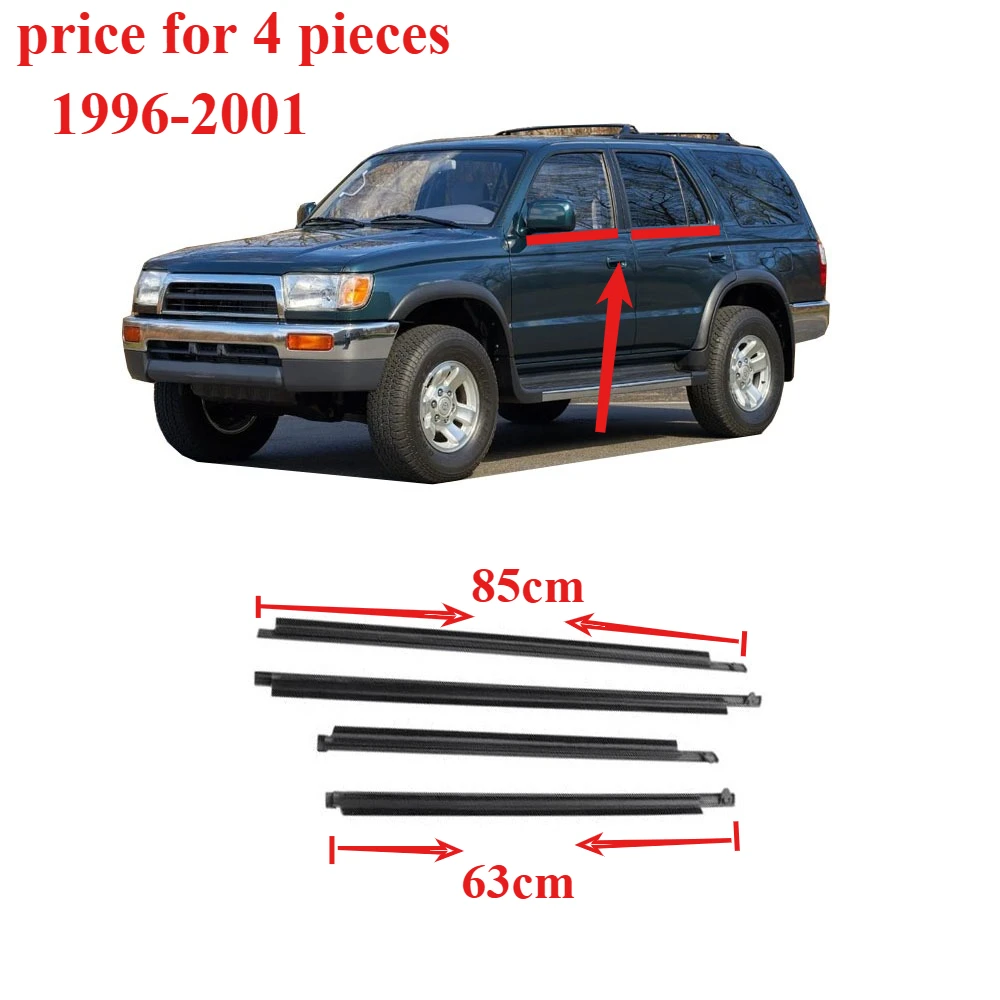 4 Pieces Window Glass Rubber for Toyota 4Runner 1996-2001 Glass Protector Weatherstrip Seal Laminate Outside Moulding Belt Line