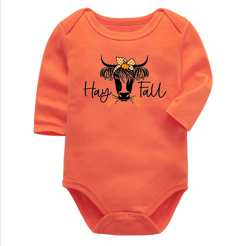 Hay Fall Bodysuits Baby Girl Funny Fall New Born Baby Items Highland Cow Baby Girl Clothes Autumn Cow Baby Items Cotton