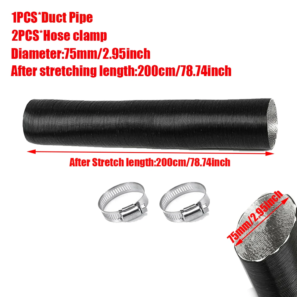75mm Diameter 1/2M Lengte Lucht Diesel Kachel Duct Pijp Buis Slang Uitlaat Uitlaatverbinding Connector voor Webasto Eberspaecher