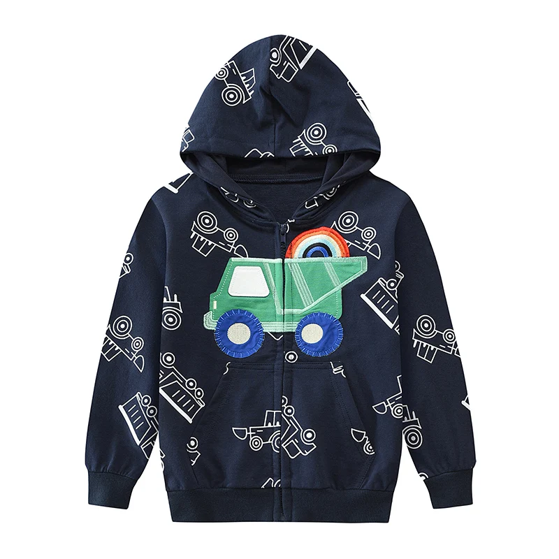 Little Hand Toddler Zip Up Hoodie Sweatshirt Fall Clothes Boys Vehicle Printed Jacket With Hood and Pocket for 2-7 Years