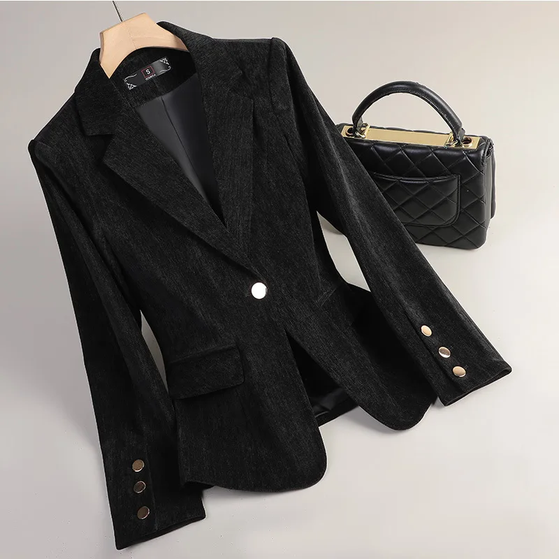 الذهب الأصفر المخملية السترة المرأة الخريف الشتاء الدعاوى غير رسمية موضة مكتب السيدات السترة الأعمال ملابس العمل معطف سترة رسمية #4