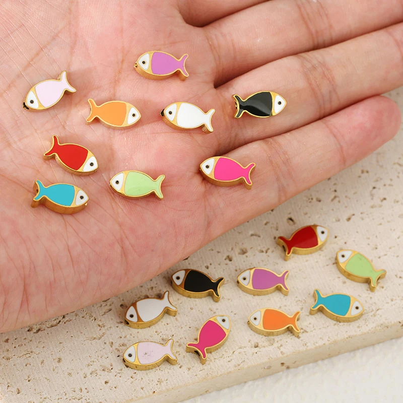 

5pcs 316L Stainless Steel Colorful Enamel Small Fish Charms Loose Spacer Bead for DIY Bracelets Jewelry Making Fish Accessories