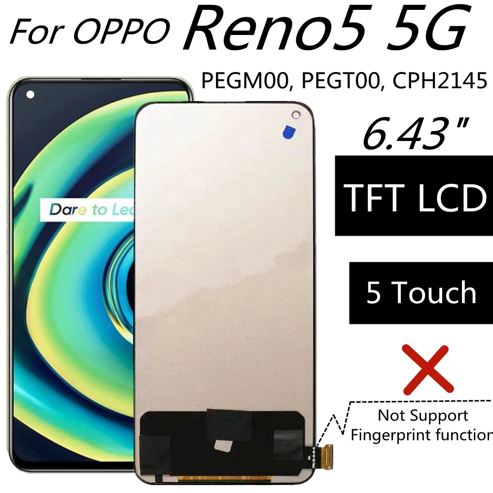 

6,43 TFT ЖК-дисплей для OPPO Reno5 5G PEGM00 PEGT00 CPH2145 ЖК-дисплей сенсорный экран в сборе сменный аксессуар