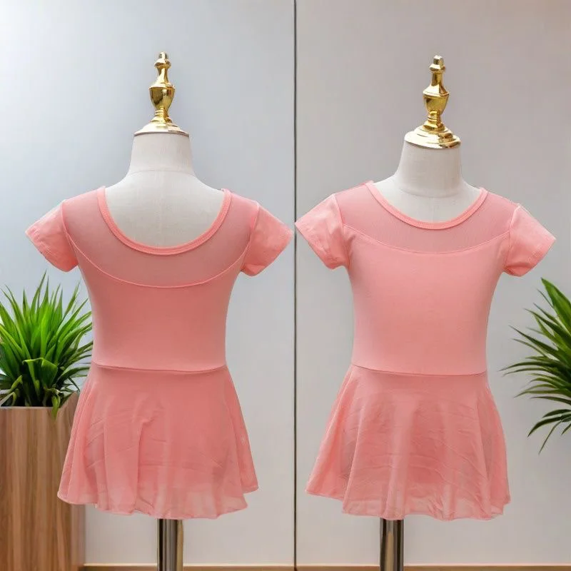 البرتقال فتاة فستان الباليه الأطفال ملابس رقص الجمباز فستان القطن مرحلة فستان رقص للفتيات الاطفال رداء رقص الباليه مع تنورة الشيفون