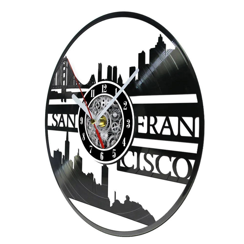 San Francisco Skyline Vinyl Record Wall Clock For Office Room Modern Architect Cityscape Artwork Retro Music Album Wall Clock