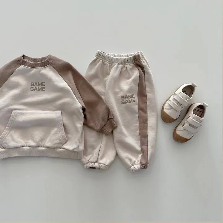 TZ2485 Spring Autumn Korean Style Unisex Kids Clothing Loose Sweatshirt Pants Casual Two-Piece Set for Small Medium Sizes