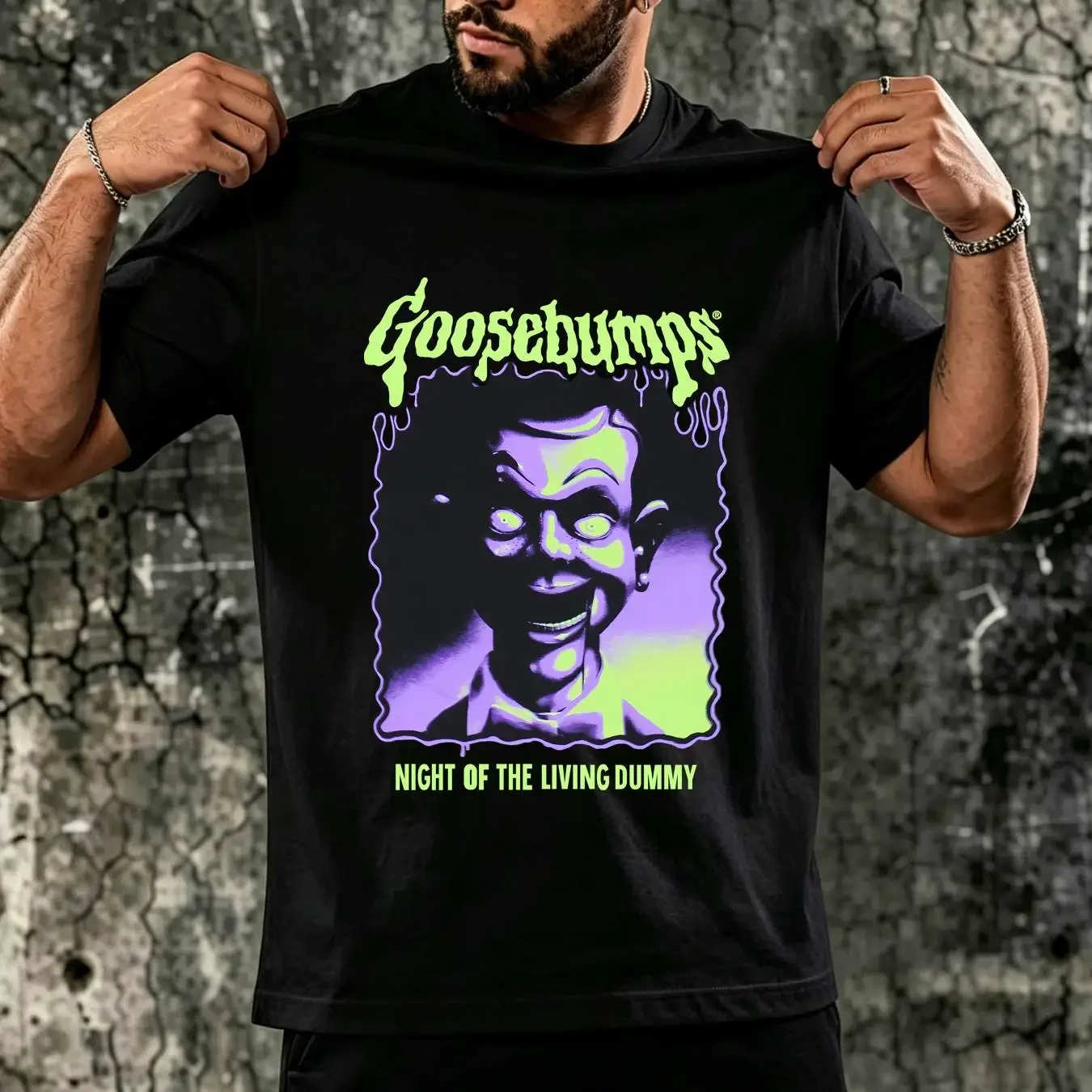 washed T Shirt Goosebumps Adult New Night of The Living Dummy Purple Face vintage Washed designer clothes homme Stretched