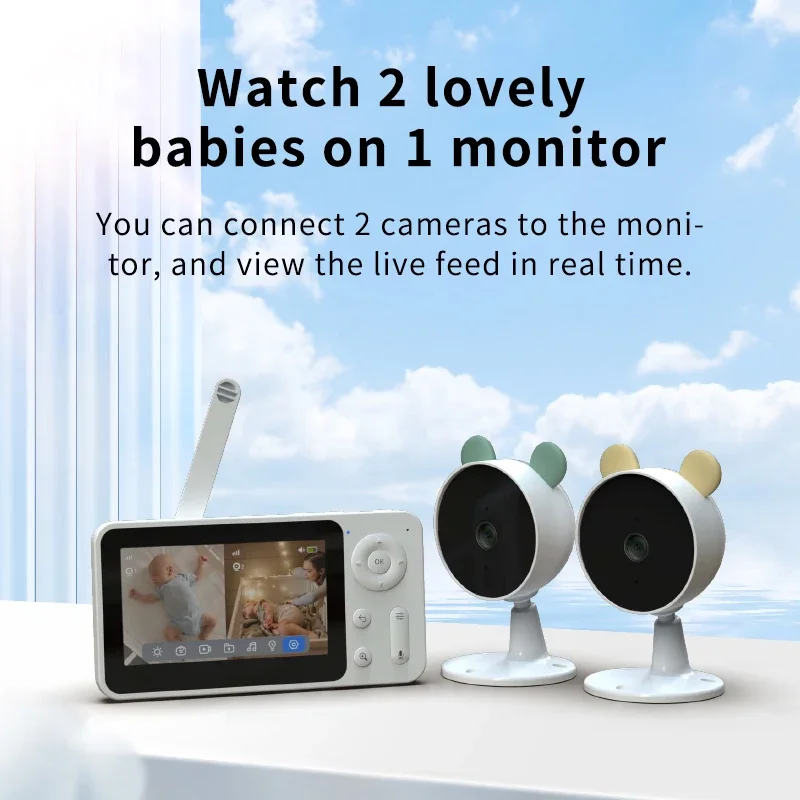 Câmera Baby 4,3 polegadas sem fio automática - Câmera de vídeo para bebê com rastreamento de comportamento do bebê com recurso de zoom