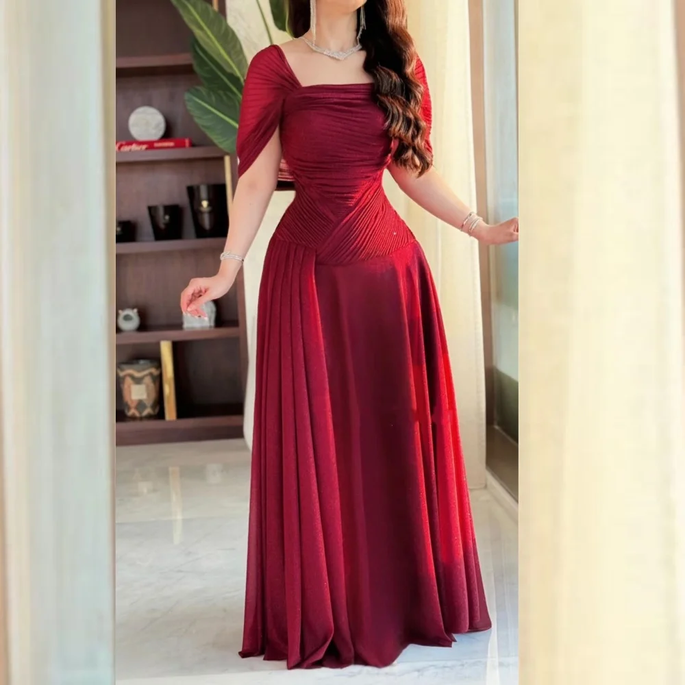 Customized Matching Chiffon Pleat A-line Square Neck Long Dresses Bespoke Occasion Quinceanera Fashion Formal