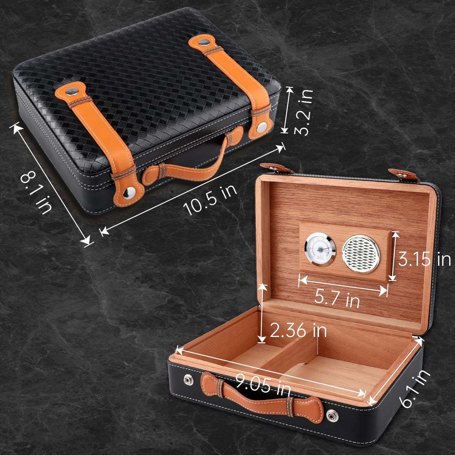 XIFEI Travel Cigar Humidor Box W/Hygrometer Humidifier 50pcs Capacity Cedar Wood Cabinet Portable Smoking Accessories