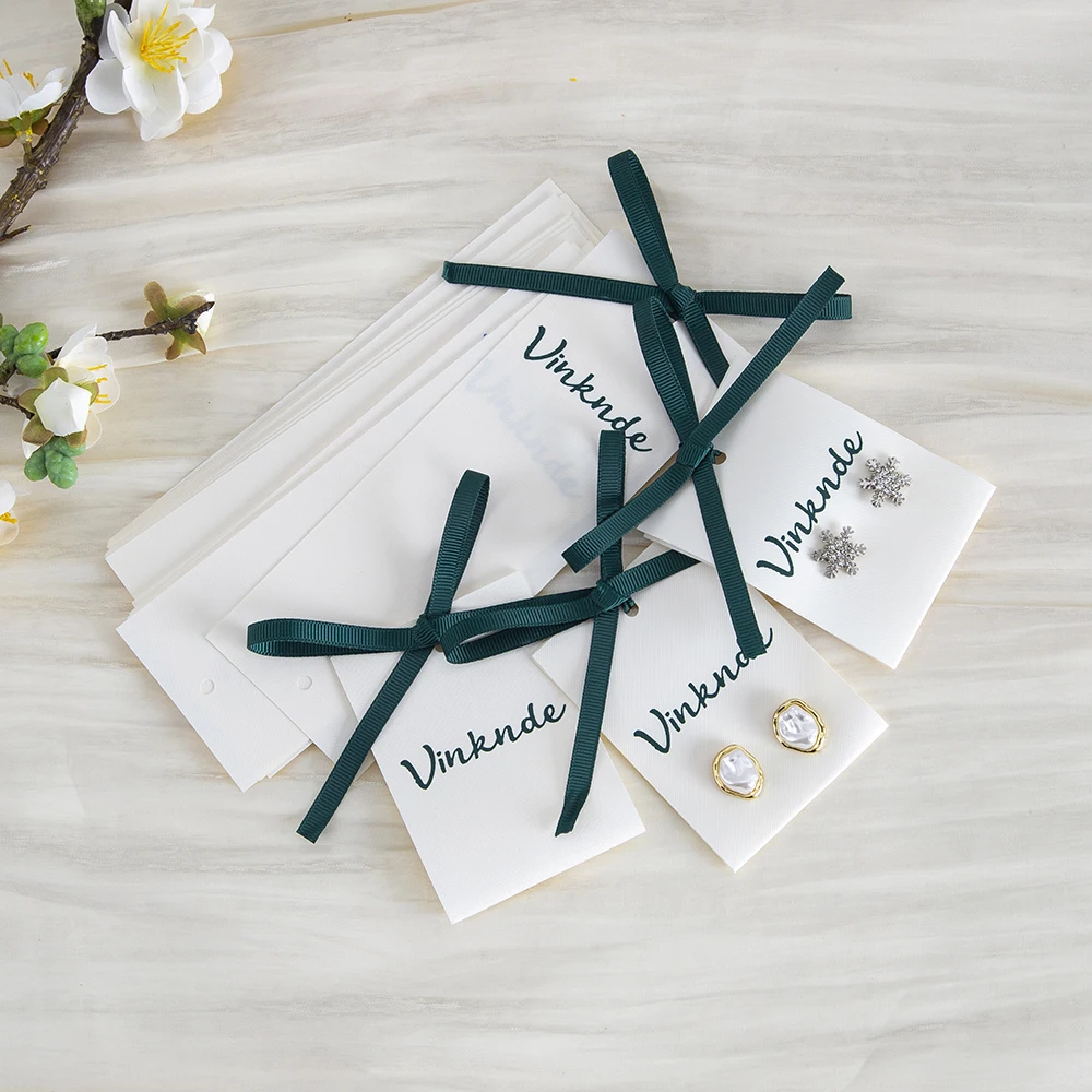 

50/100Pcs Earring Display Cards with Bow Ribbon Custom Logo Cotton Canvas Organizer Stand Holder Card Necklace Storage Display
