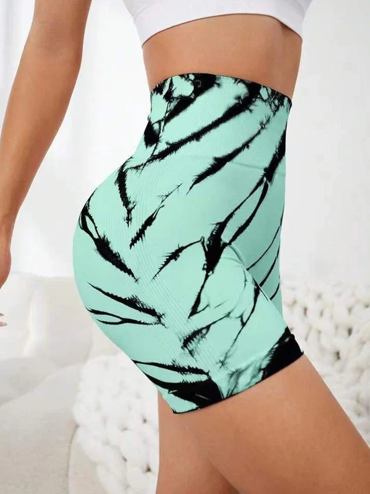 Women Gym Workout Fitness Yoga Shorts Summer High Waist Push Up Shorts Workout Tie Dye Seamless Sport Shorts