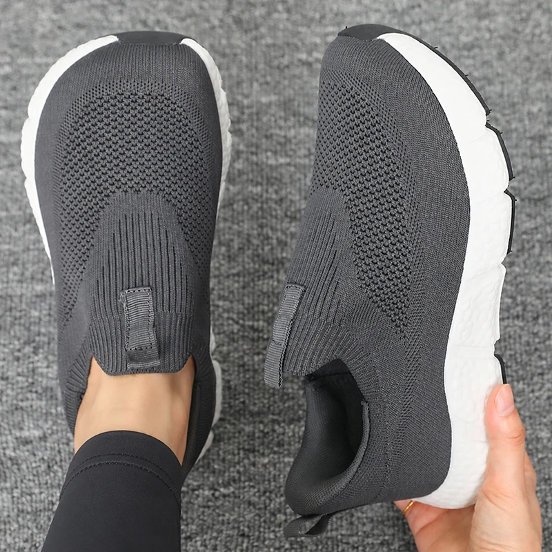 Unisex Strick-Slipper zum Reinschlüpfen, rutschfeste Freizeitsneaker, leichte Pendler-Loafer, verschleißfeste Outdoor-Laufschuhe – Detail 7