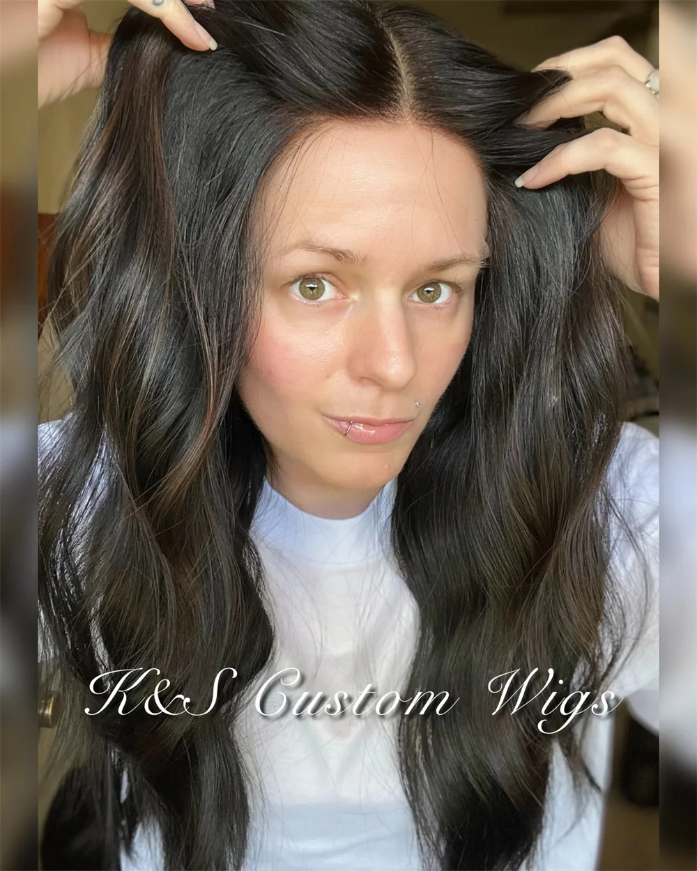 Dark Brunette Highlights 13x4 HD Lace Front Party Wig Middle Part Soft Long Natural Wave Preplucked Hairline Synthetic Wig