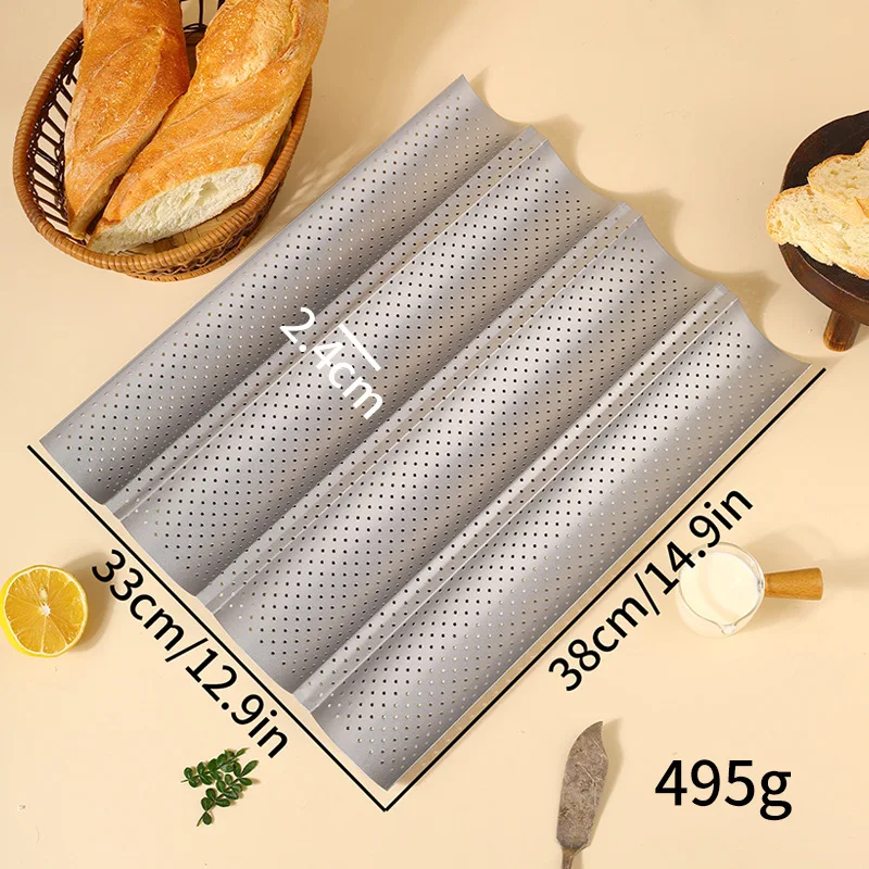 JJTHNCR French Bread Mold For Baking Bread Wave Baking Tray Practical Cake Pan Baguette Mold 4 Groove Waves Bread Baking Tool