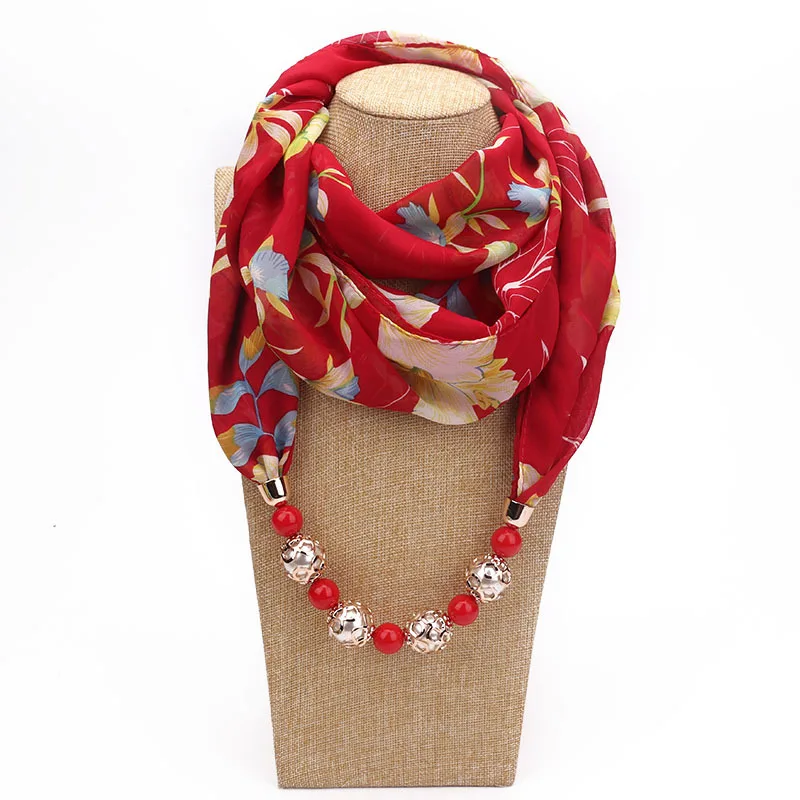 Women Print Chiffon Scarf Statement Necklace Pendant Scarf Women Boho Neckerchief Foulard Femme Accessories Hijab Scarf