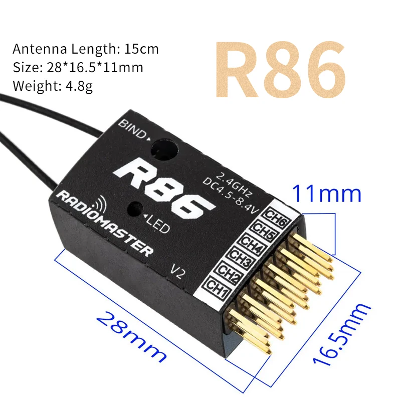 1/2PCS Radiomaster R84 R86 R86C R88 V2 2.4GHz Receiver 4CH/6CH/8CH D8 D16 SFHSS Compatible PWM SBUS 2.4G RX For RC FPV Drone