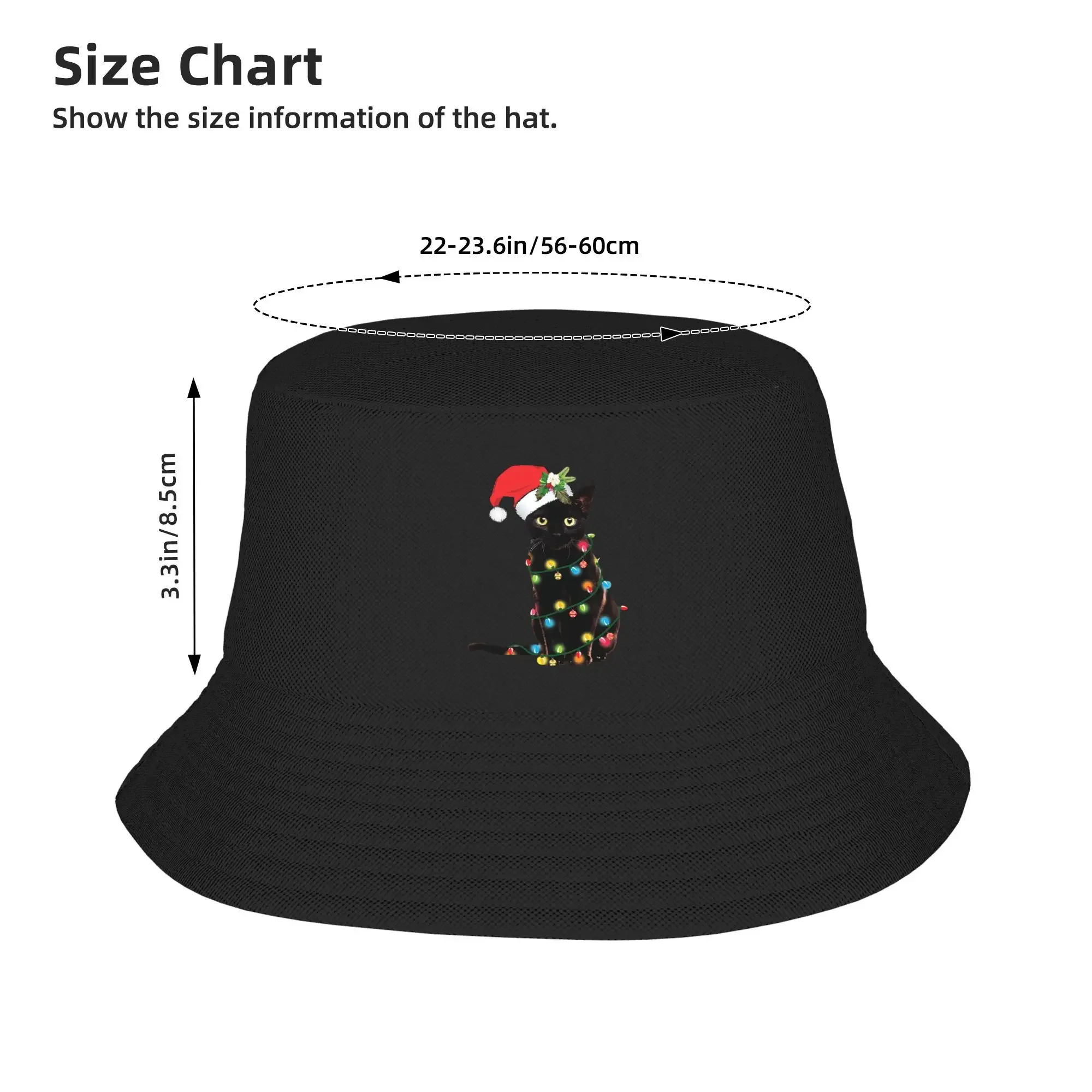 Black Santa Cat Tangled Up In Lights Christmas Santa Bucket Hat Panama For Man Woman Bob Hats For Summer Beach Fishing Caps