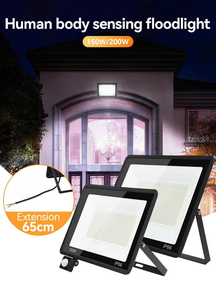 LED-schijnwerper AC220V PIR Bewegingssensor Licht IP65 Waterdicht 200W 50W LED Koud Wit Buiten Wandlamp spotlight Straat - afbeelding 2