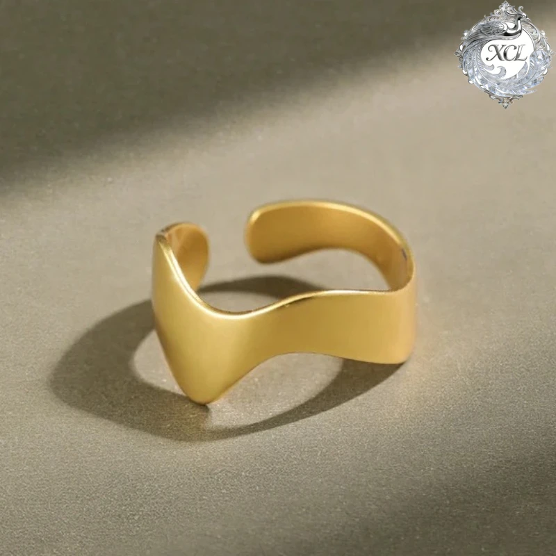 

Кольцо XCL из стерлингового серебра 925 пробы, широкое, гладкое, с волнистым дизайном, регулируемое, в минималистичном стиле, модное обручальное украшение для женщин