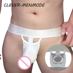 Microo-CLEVER-MENMODE para hombre, ropa interior Sexy de seda de hielo, ultrafina, larga, pene, calada