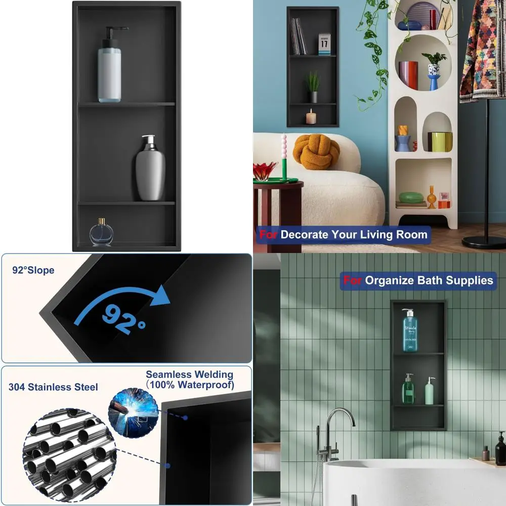 

Elegant Stainless Steel Shower Niche: Recessed Bathroom Shelf Organizer for Storage without Tiles