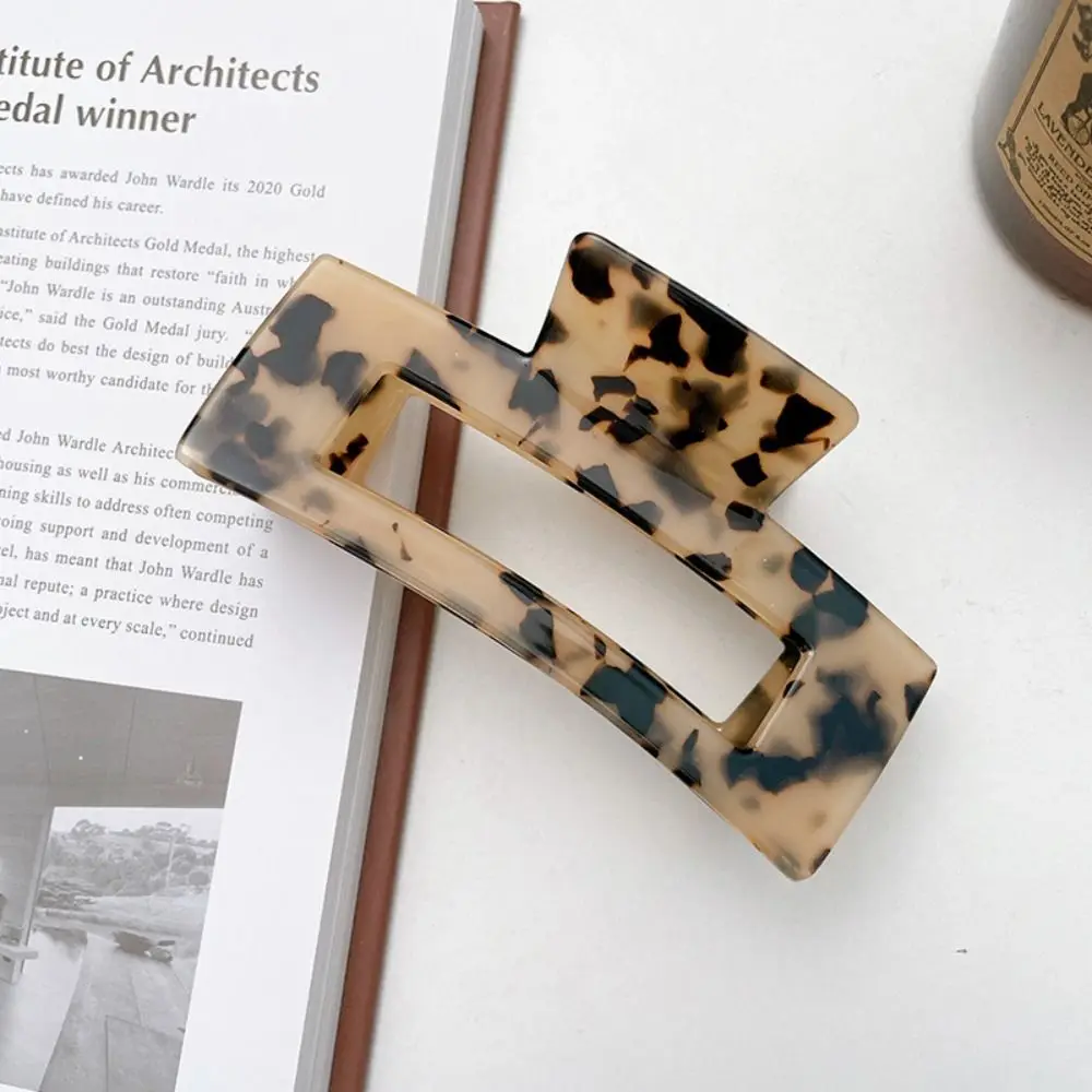 

French Style Rectangular Hollow Hair Claw Colorful Large Size Acetic Acid Hair Clip Leopard Print Headwear Shark Clip Girls