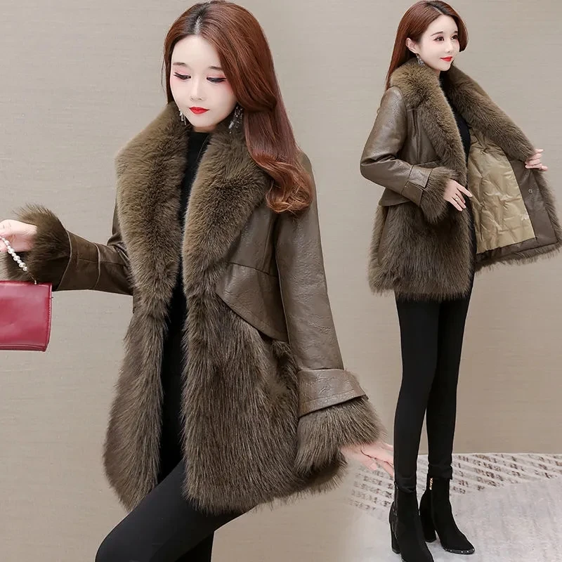 Korean Version Fur Collar Down  Women's 2023 Winter Temperament Stitching Fashion Fur Pocket % 90 White Duck Down