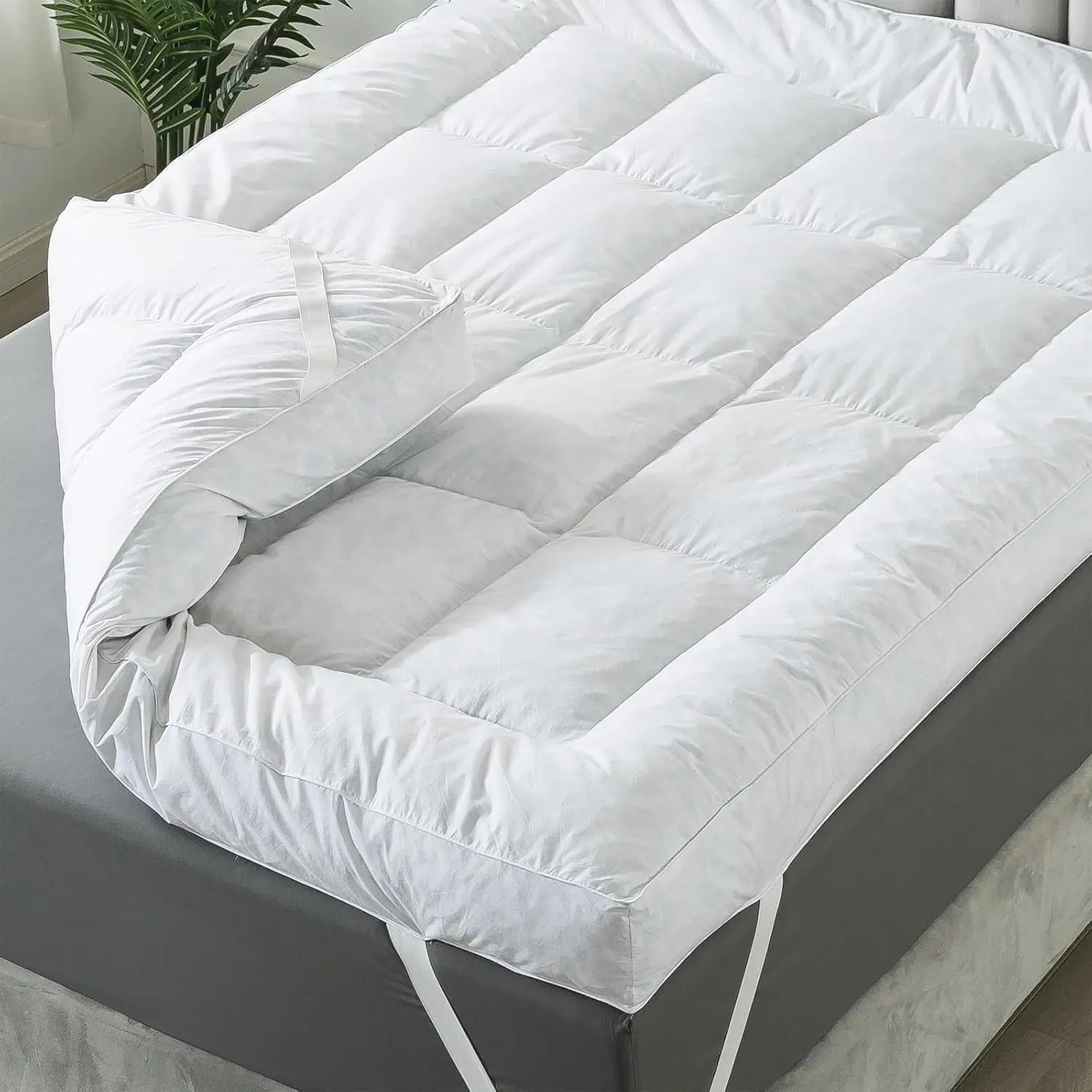 5 Inch Duck Feather Bed Queen Size, 100% Cotton Extra Thick Mattress Topper, Overfilled Pillow Top, Hotel Collectio