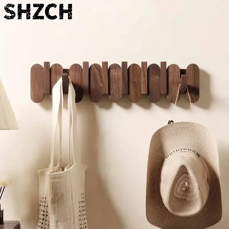 Luxury Wall Coat Rack Walnut Wood Clothes Dress Hanger Hooks Backpack Coat Pants Interior Furniture Bedroom Clothing Storage