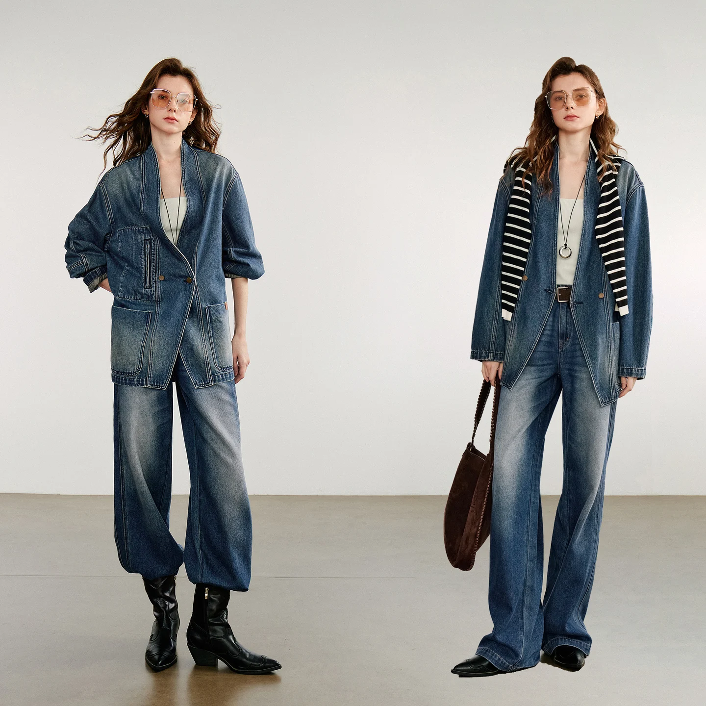 TOYOUTH femmes veste en jean décontractée 2025 automne nouveau rétro Streetwear col en V à manches longues veste manteau