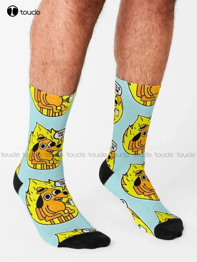 This Is Fine Doggo | This Is Fine Dog | This Is Fine Meme Socks Cotton Socks Unisex Adult Teen Youth Socks Personalized Custom