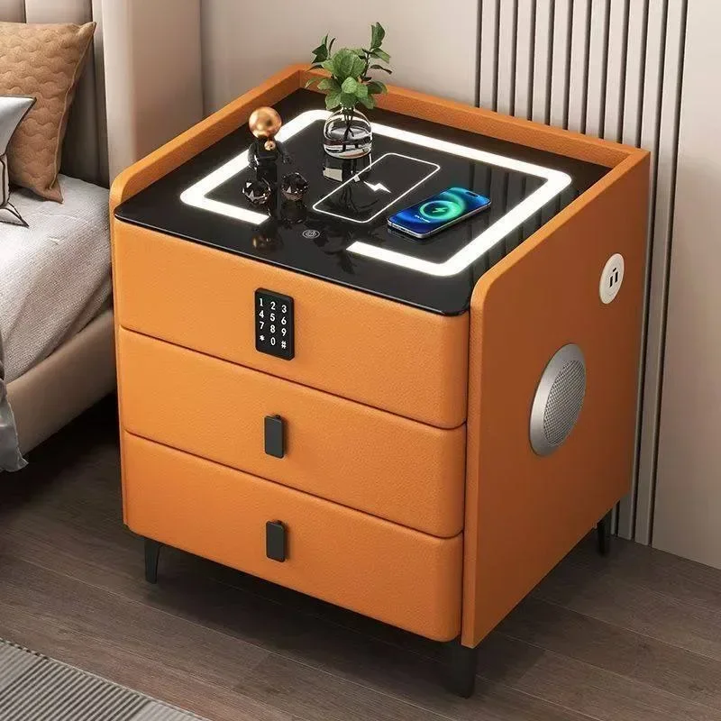 Function Bedroom Bedside Cabinet Simple Modern Light Luxury Premium Sense with Lock