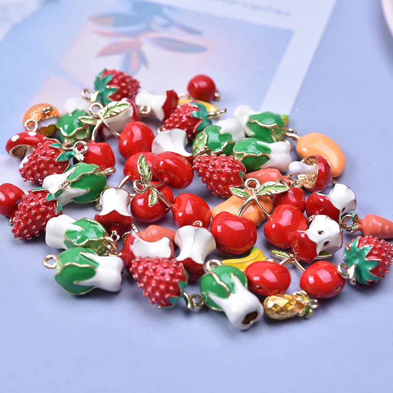 

12pcs/Mix Simplicity Oil Drip Fruits Vegetables Pineapple Orange Mushroom Mango Pendant Alloy Material Diy Necklace Pendant Gift