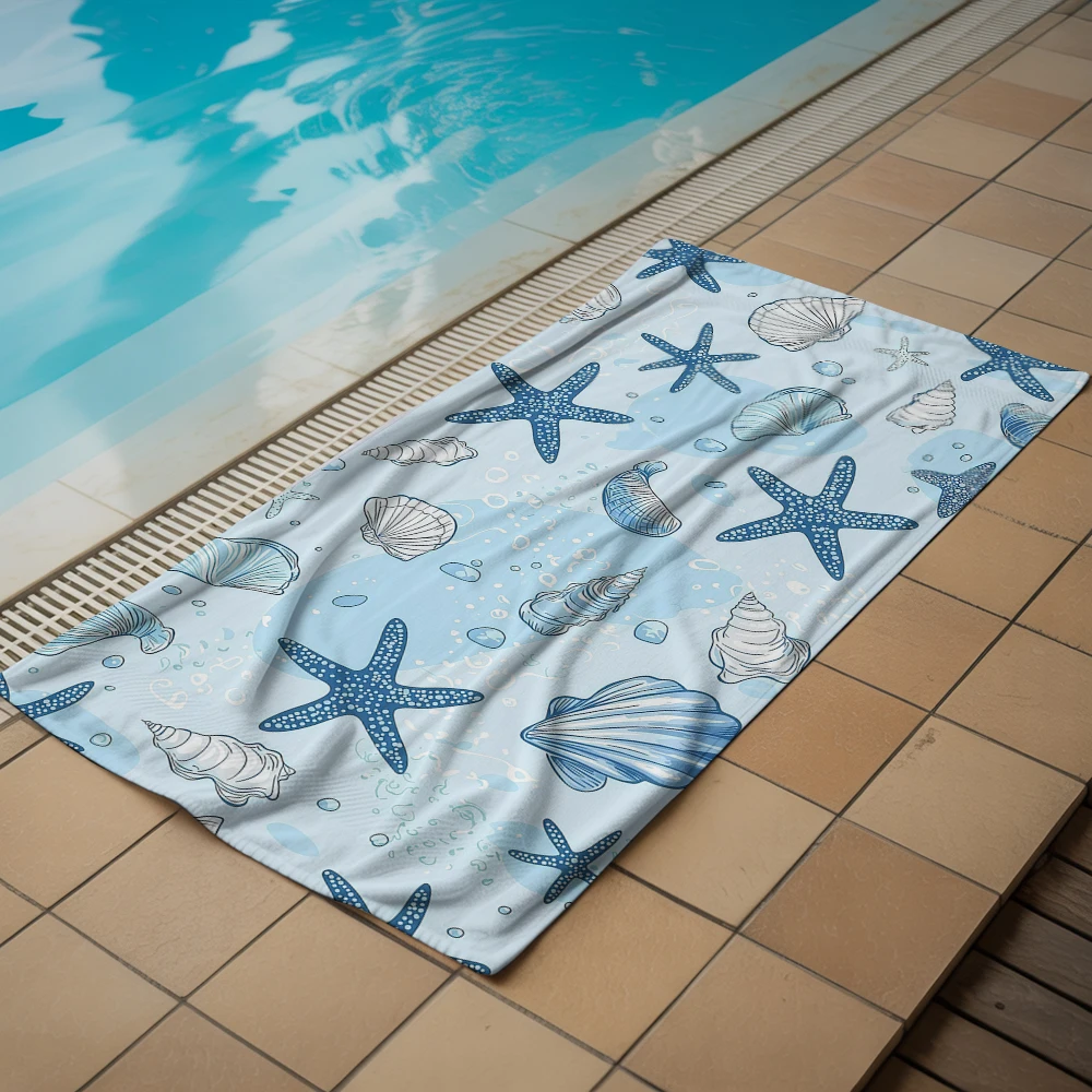 Ocean Shell Cartoon Anime Beach Towel Microfiber Quick Dry Super Absorbent Soft Bath Towel for Kids Adults Travel