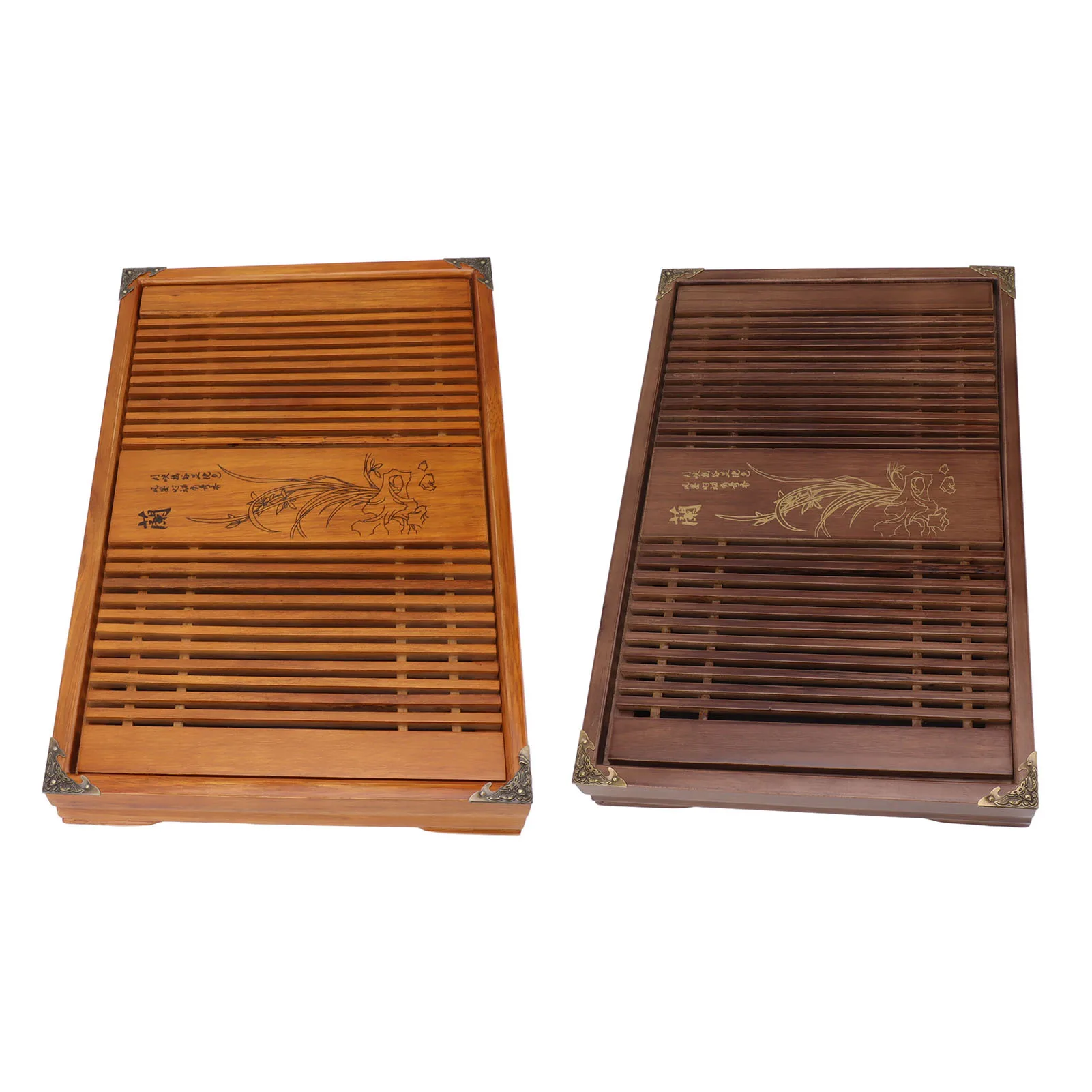 Chinese Natural Wood Tea Tray Drainage Water Storage Kung Fu Tea Set Simple Rectangular Tea Board Storage Tray with Drain Pipe