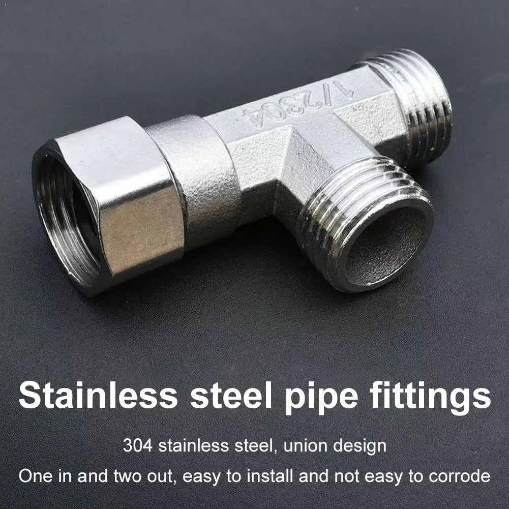 

304 Stainless Steel T Adapter G1/ 2" T-Valve Diverter Valve Three Way Device Hole For Bath Bidet Sprayer Shower