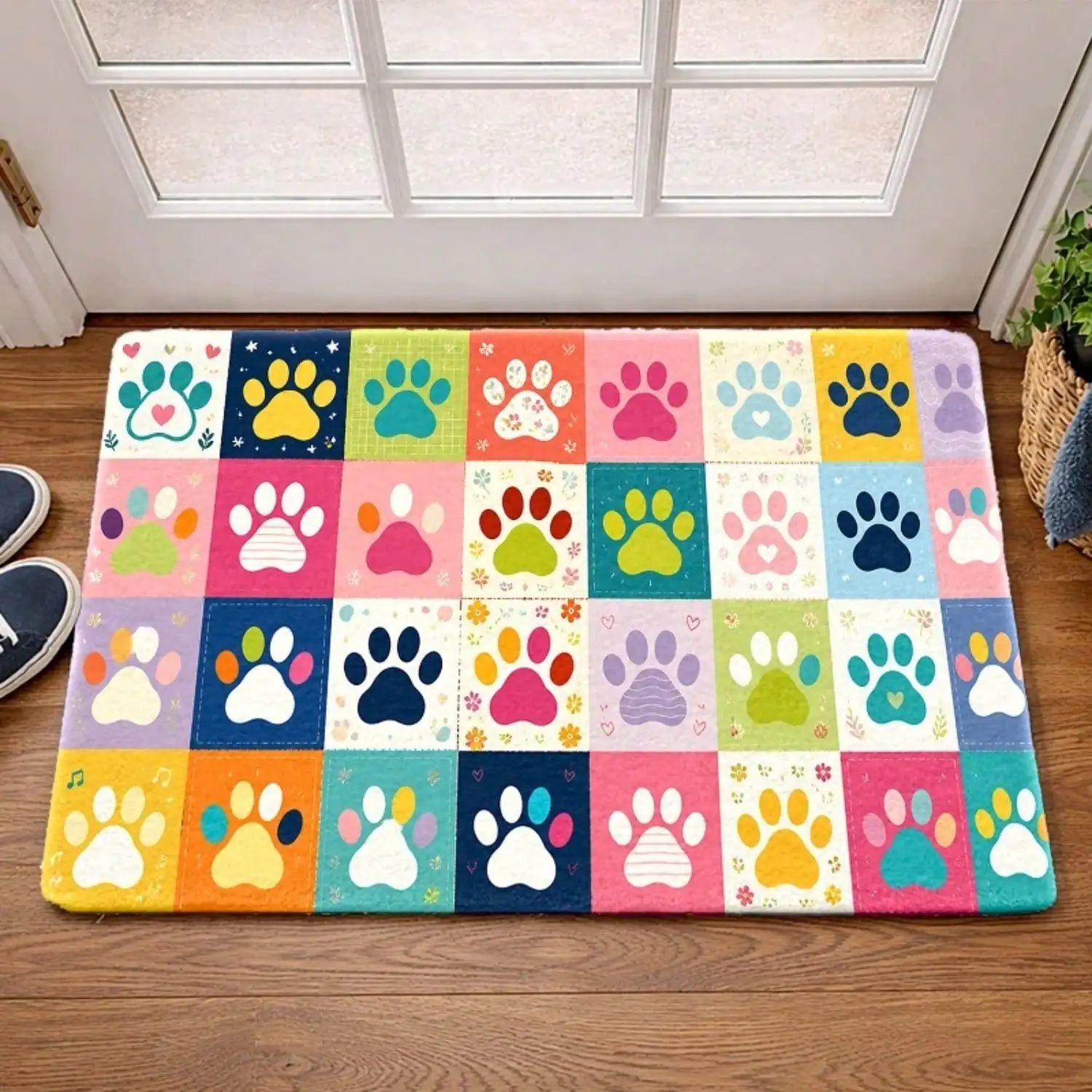 1pc, Cute Dog Paw Print Doormats, Durable Machine-Washable, Bath Mat Suitable For Living Room, Bedroom, Office, Indoor, Bathroom, Balcony, Corridor, Porch
