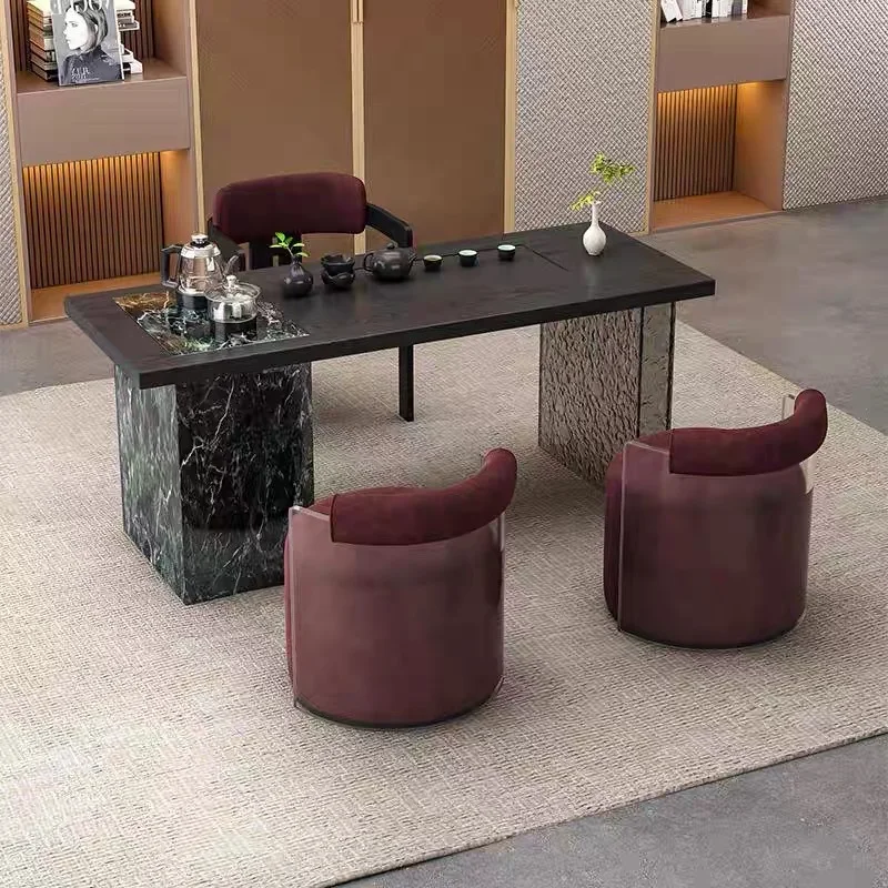 Solid wood large board table wabi wind chair new acrylic large board table office home integrated embedded tea table