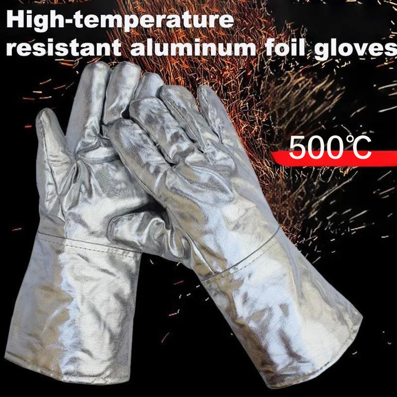 500 Temperature Custom Aramid Aluminized Glove Heat Resistant Firefighting Welding Safety Work Insulation Aluminum Foil Gloves