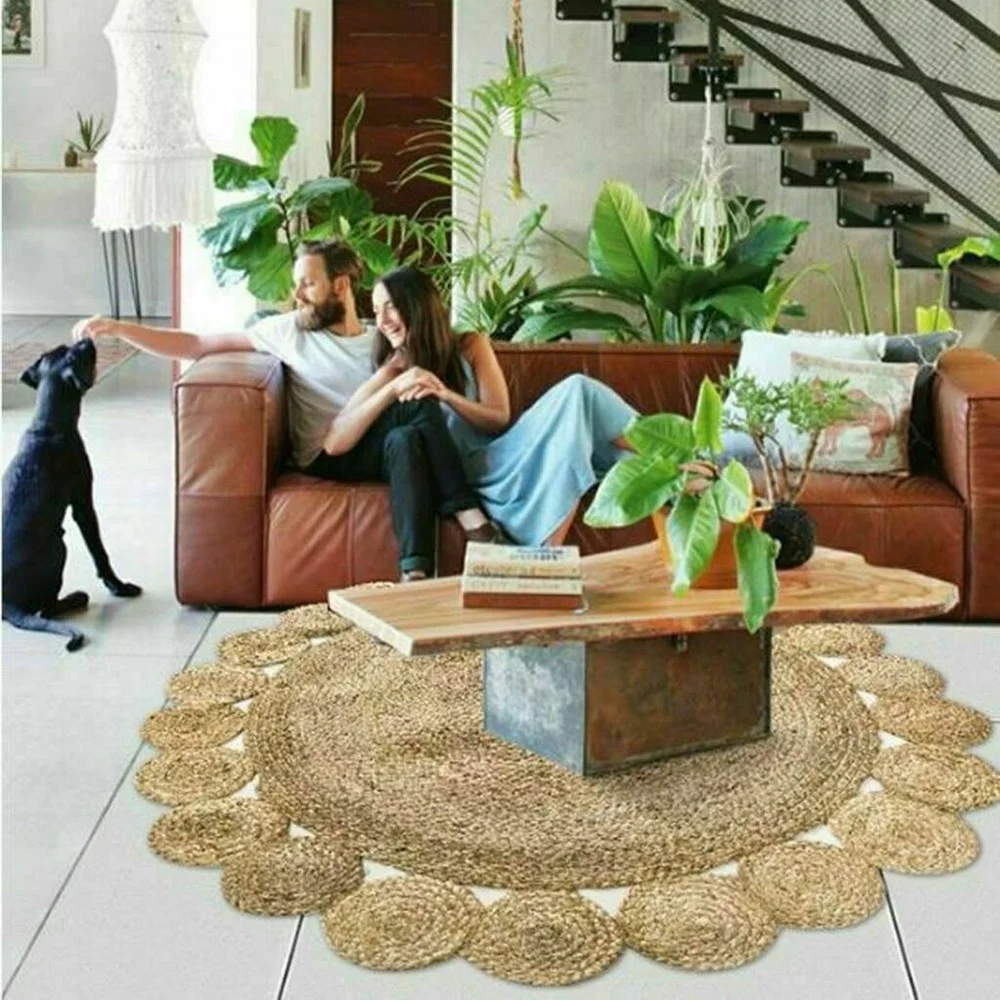 

Jute Rugs Modern Round Handmade Carpet Reversible Braided Hemp Floor Mat Home Living Room Area Rug