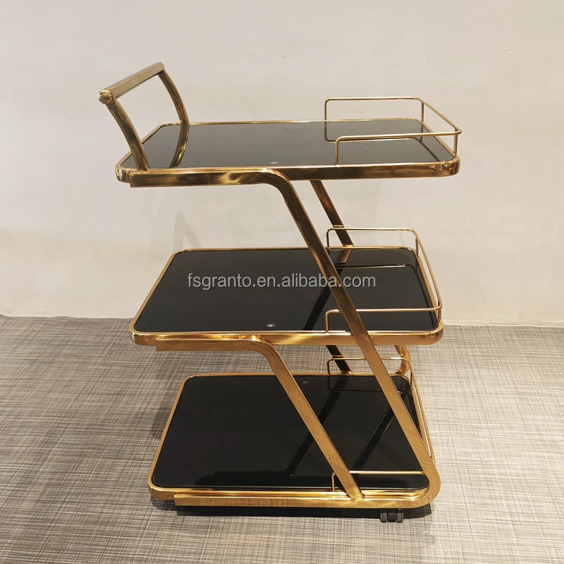 New Design Home Bar Commercial Drink Trolley Furniture Stainless Steel Styling Metal Hotel Kitchen Dining Food Cart With Wheels