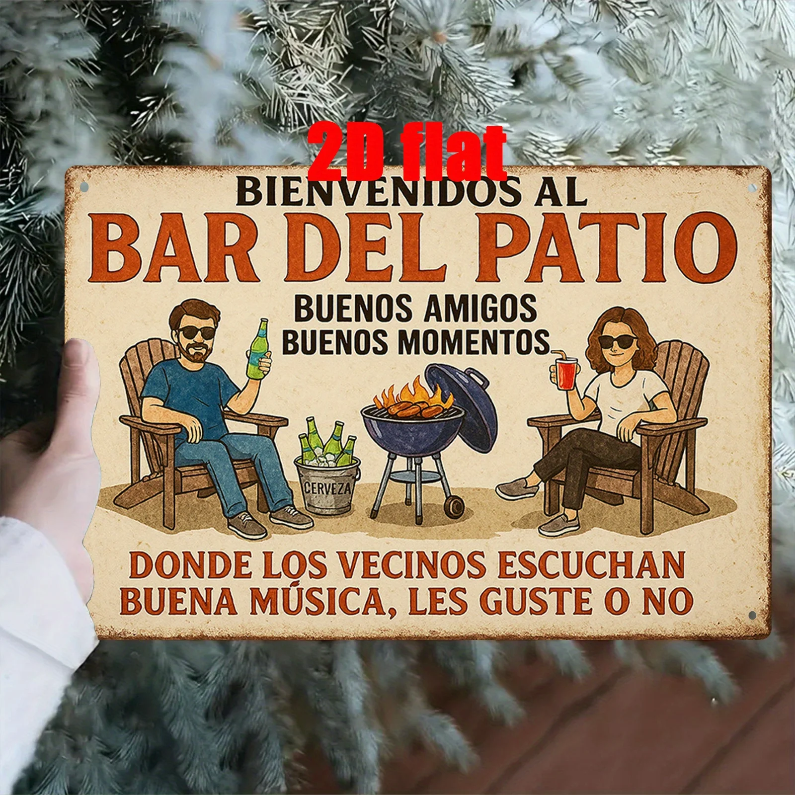 ,, Wandschild aus Metall, Wanddekoration für Schilder, Spanien, Willkommen in der Terrasse, Bar-Thema, Eisenwandbild, für Haushöfe, Outdoor G