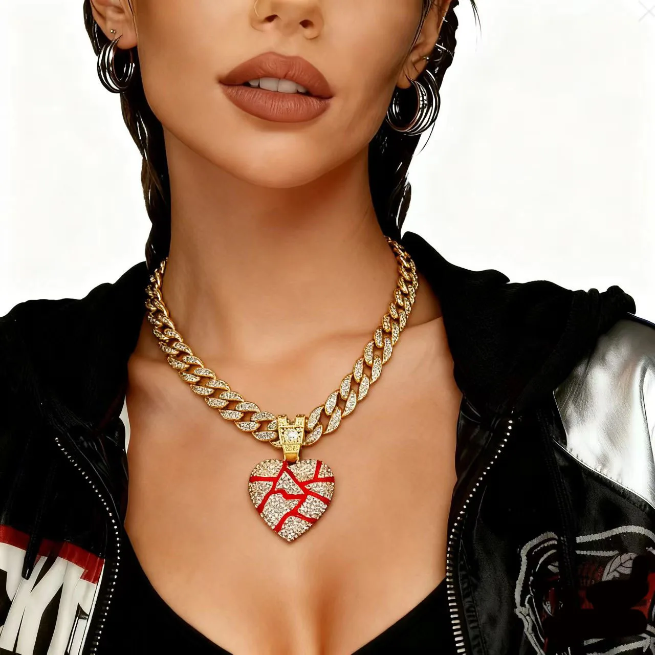 DIY accessories Hip Hop Broken Heart Broken Heart Shape Alloy Full Diamond Oil Pendant Broken Heart Couple Accessories