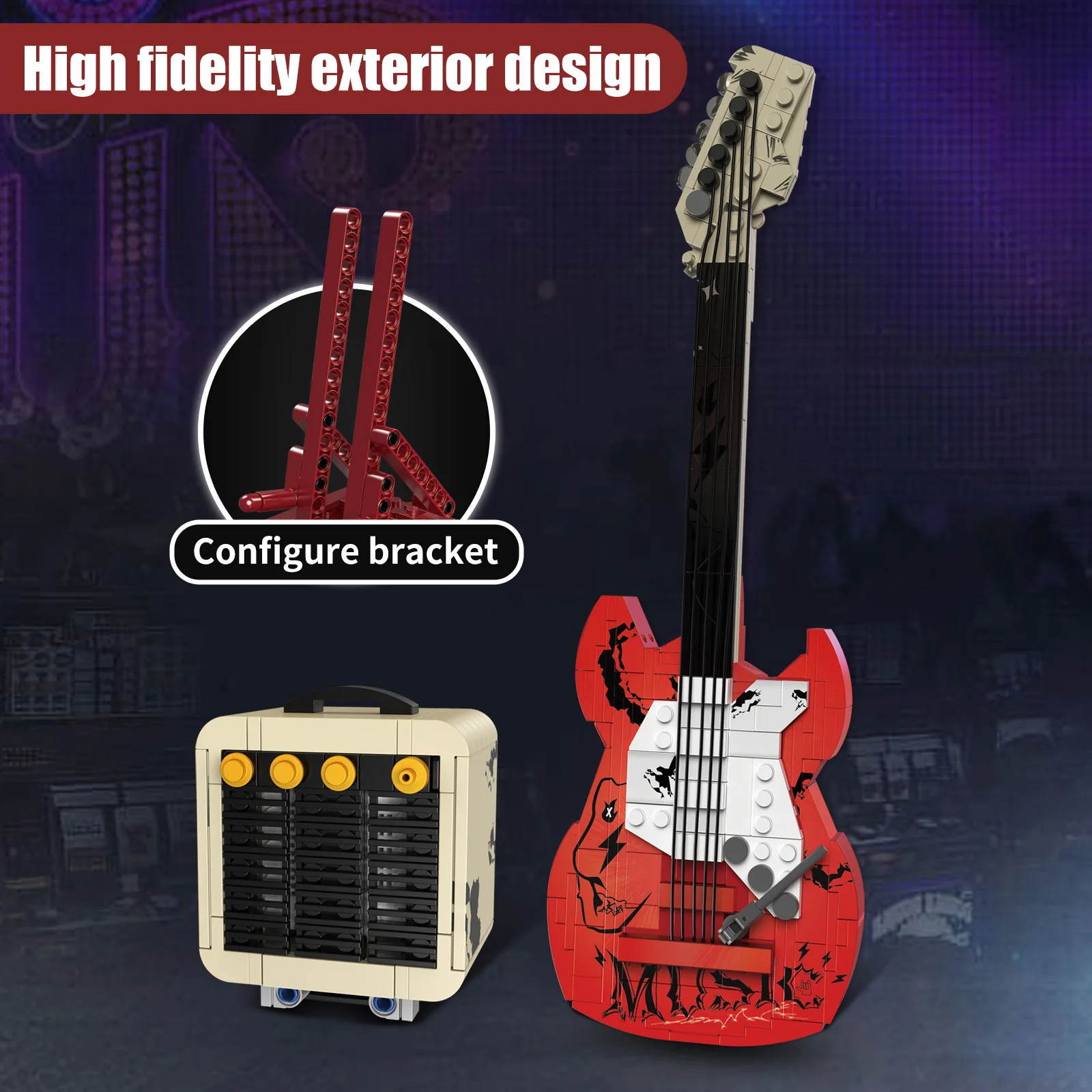 Bluetooth Speaker Equipped Guitar Building Bricks Mini Particle DIY Assembly Toy Creative Tabletop Home Decor Present