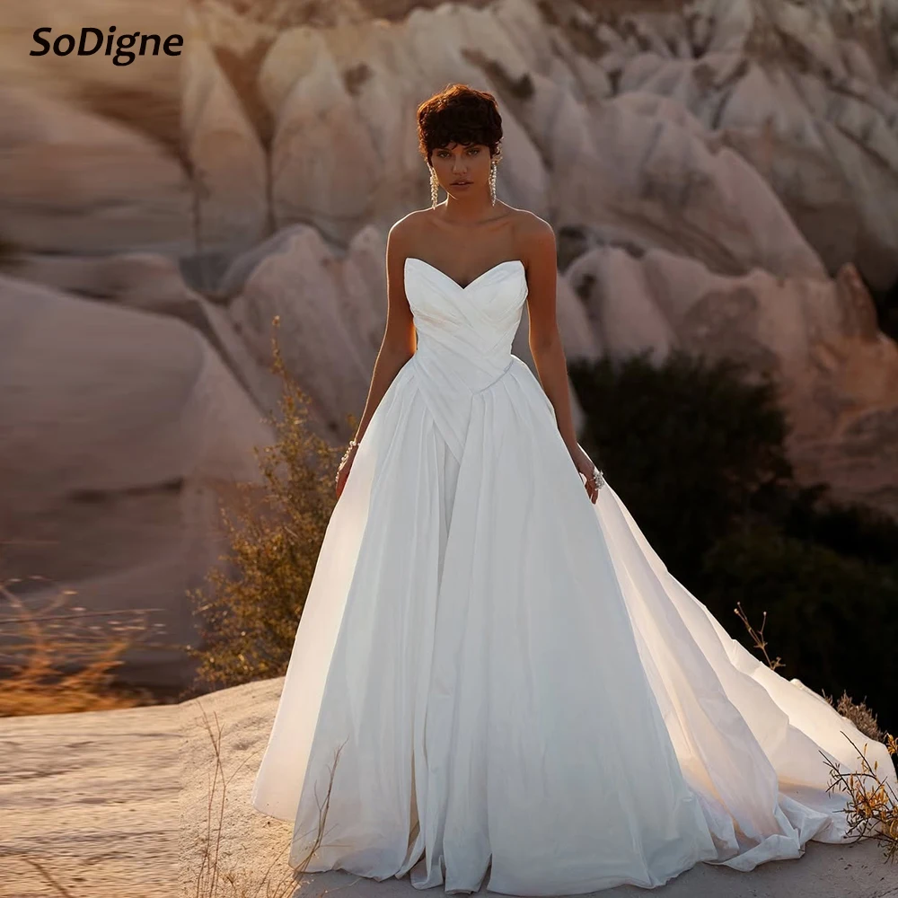 

SoDigne A-line Taffeta Bride Dresses Sweetheart Sleeveless Wedding Dress Women Long Bridal Gowns vestidos de novia Customized