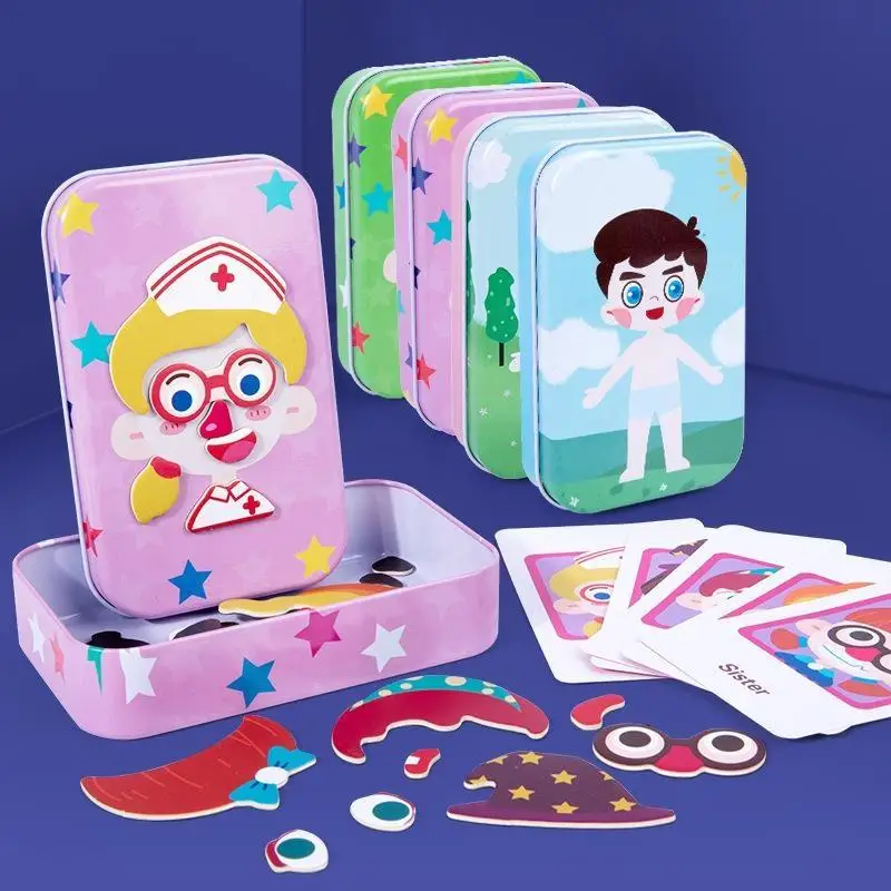 Magnetic Dress Up Puzzle Toys Children Dress Up Change Facial Expression Game Iron Box Storage For Kid Early Learning Party Gift