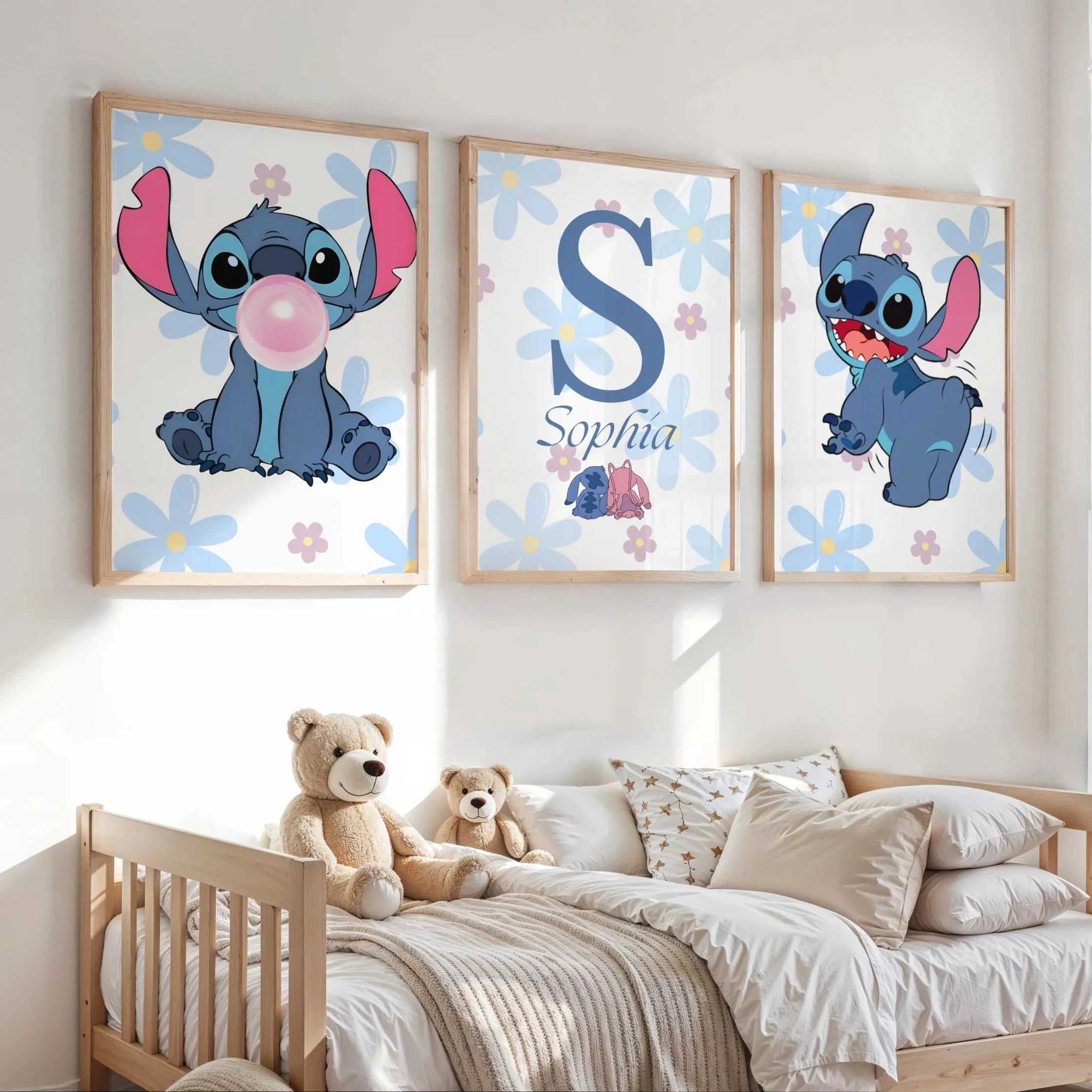 

Disney Lilo & Stitch Daisy Wall Print Set of 3 Personalized Lilo & Stitch Children's Bedroom Stitch Wall Art Poster Home Decor
