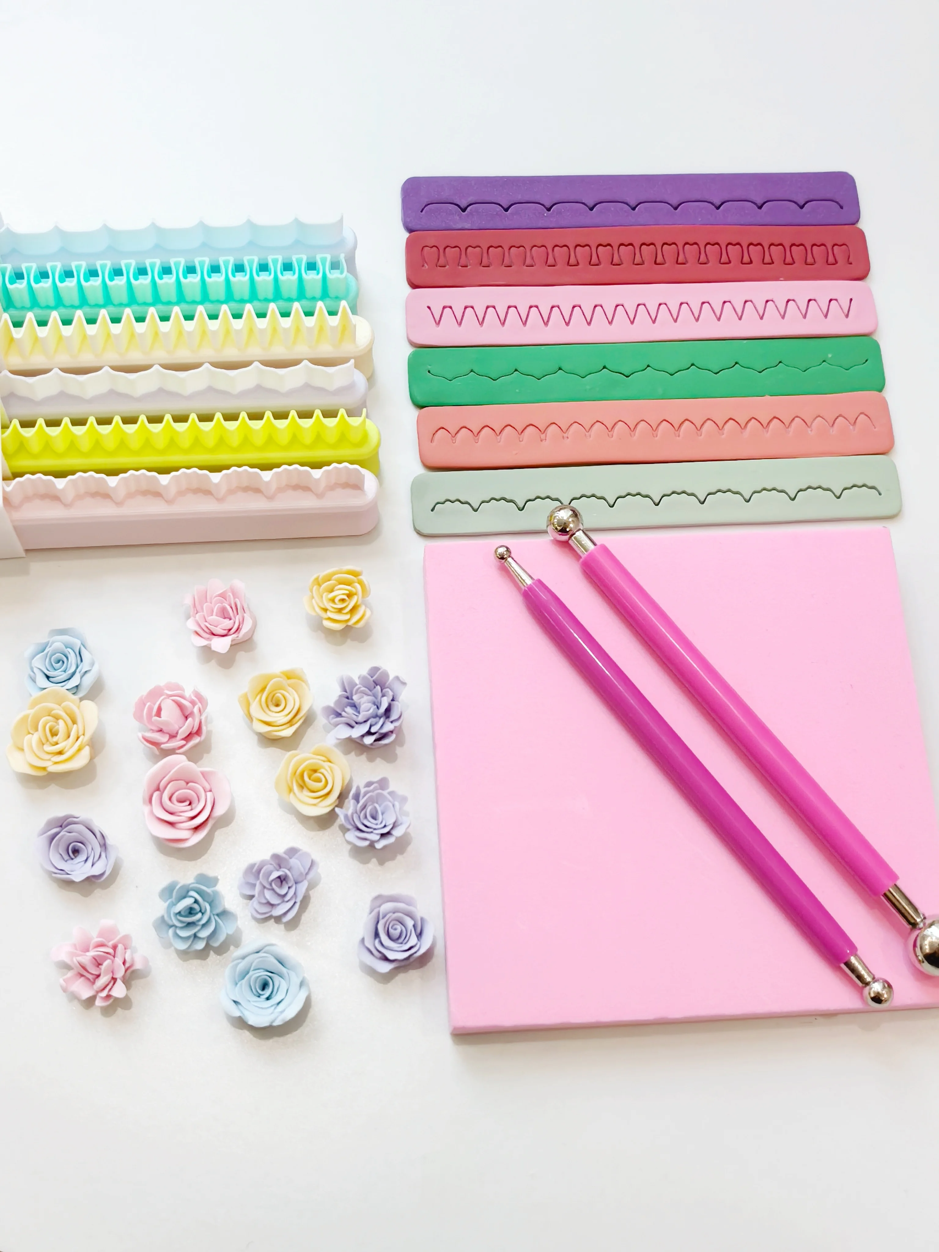 Polymer Clay Flower Making Tool,Rose Petal Cutter Molds with Ball Stylus & Foam Pad, Polymer Pottery Air Dry Clay Jewelry Craft