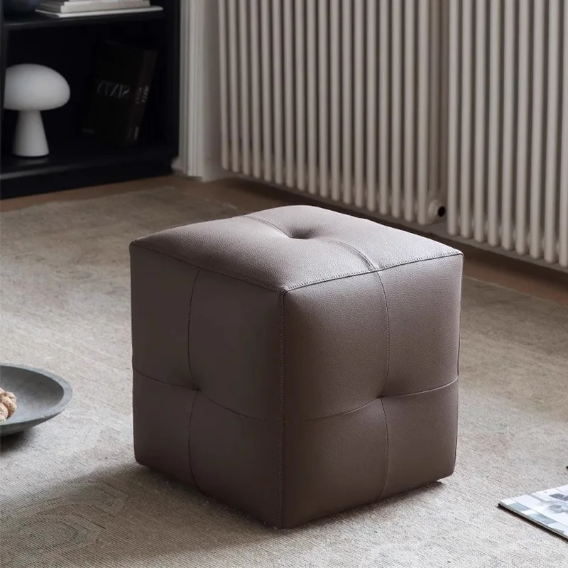 All leather living room sofa pedal square stool soft bag seat pier leather stool